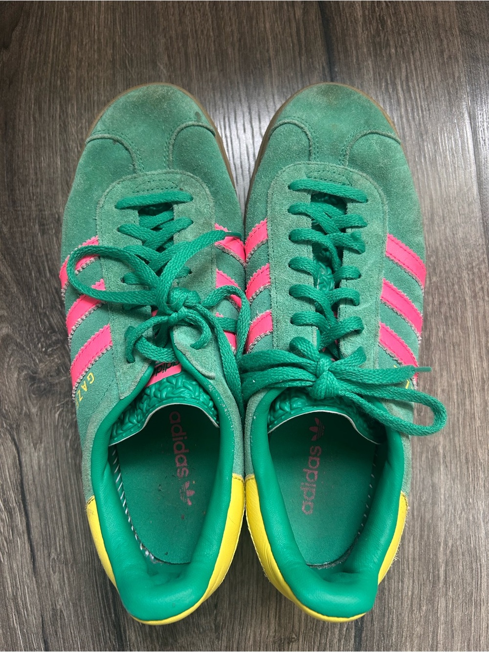 adidas Gazelle Platform Sneakers in Green, Pink & Yellow - Picture 4 of 7